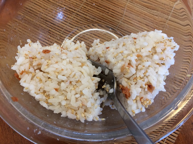 rice mixture in half